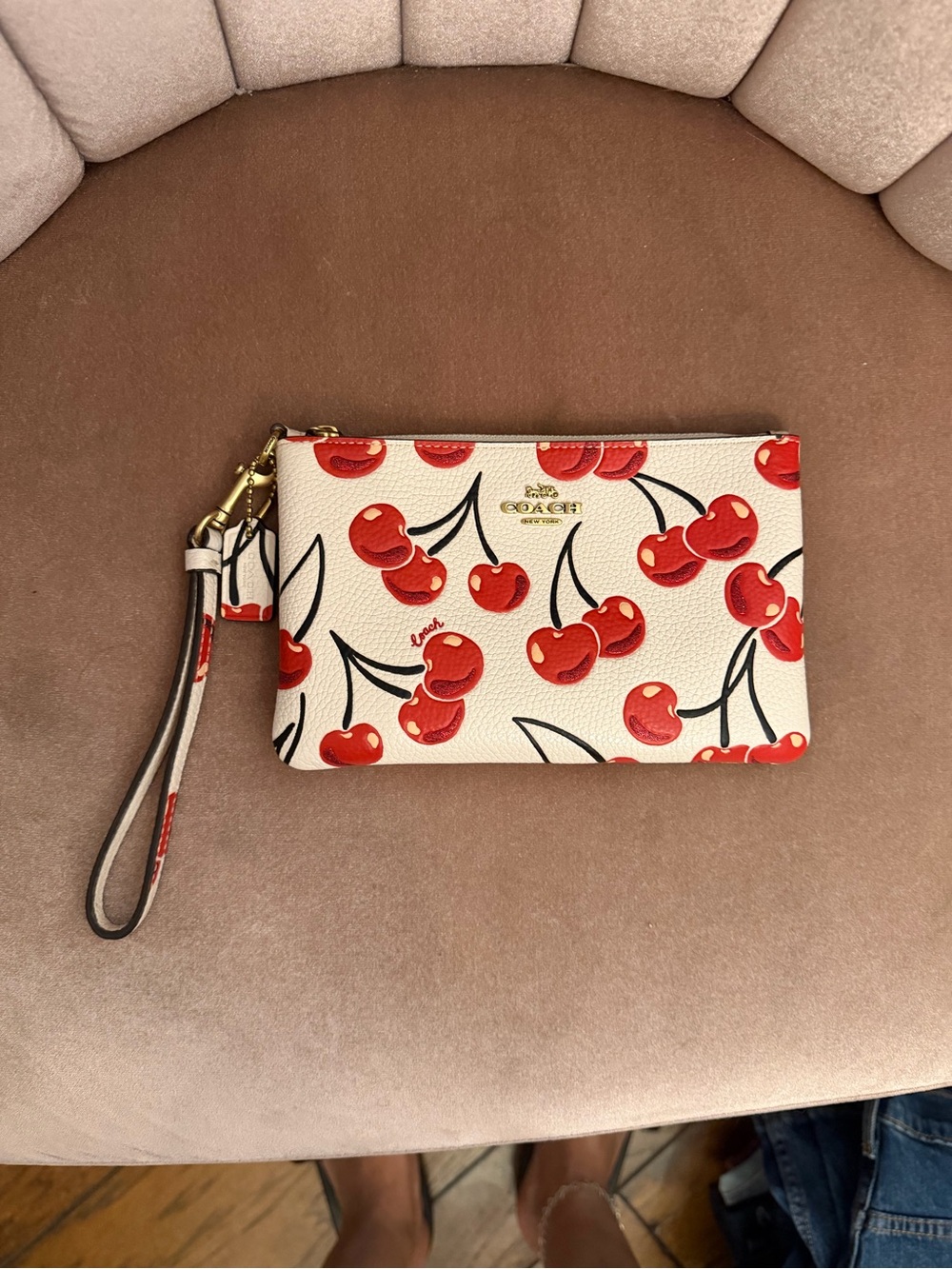 Coach Cherry Print Wristlet in Cream and Red